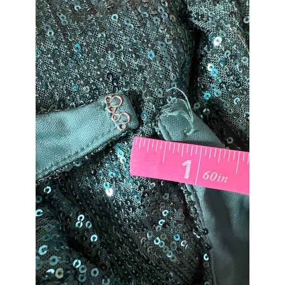 Ieena for Mac Duggal Dress Sequined Long Sleeve Open Back Ruched Green NWT 4 - Picture 9 of 10